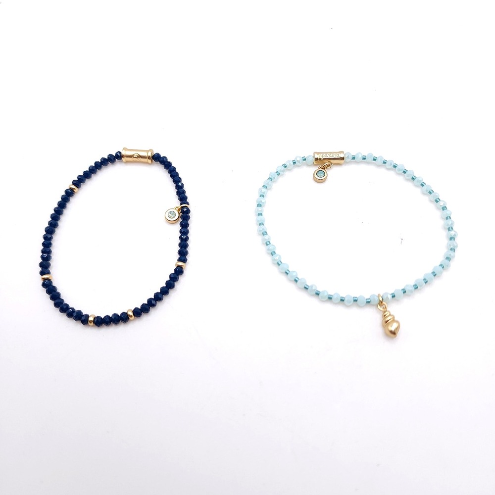Spartina 449 Blue Beaded Stretch Bracelet Set of 2